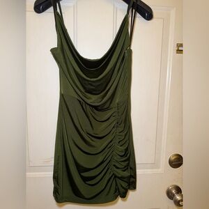 Superdown Olive Green Draped Ruche Mini Dress